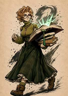 Magical Librarian Carrying Enchanted Books