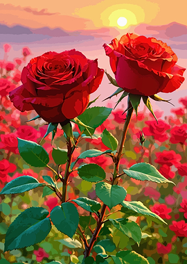 Two Red Roses at Sunset