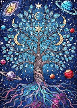 Stained Glass Cosmic Tree of Life