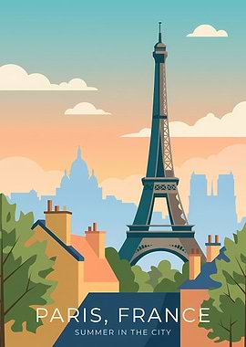 Paris France Summer Travel Poster