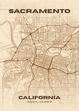 Sacramento California Vintage Map Print