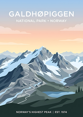 Galdhøpiggen National Park Norway Travel Poster