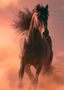 Majestic Horse Running at Sunset