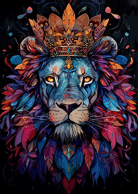 Majestic Colorful Lion King Portrait
