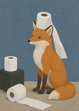 Fox Wearing Toilet Paper Hat