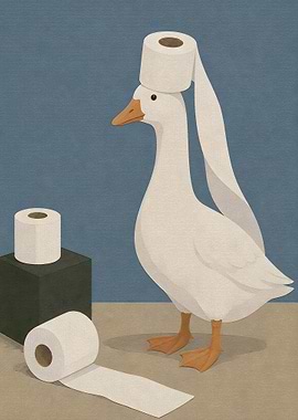Goose Wearing Toilet Paper Hat