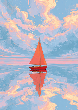 Orange Sailboat on Calm Water