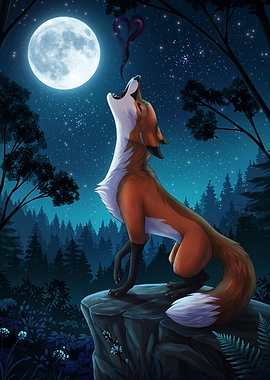Fox Howling at the Moon