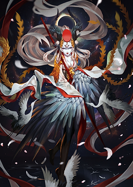 Celestial Crane Goddess Digital Illustration