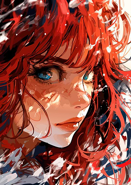 Vibrant Red-Haired Anime Girl Portrait