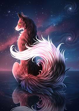 Celestial Fox Under Cosmic Sky