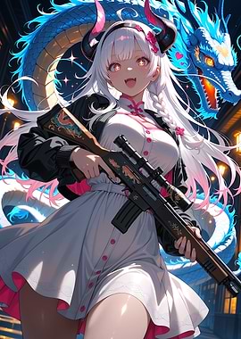 Anime Girl with Dragon and Rifle