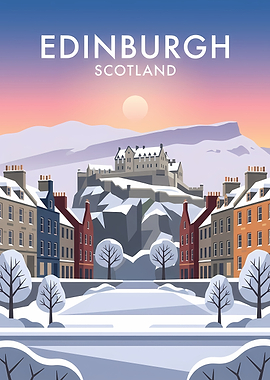 Winter Edinburgh Castle Travel Poster