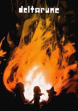 Deltarune Characters Around Campfire Poster