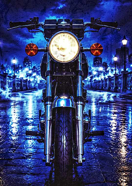 Motorcycle on a Rainy Night