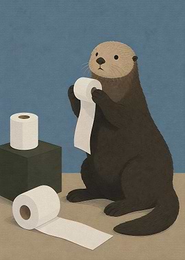 Cute Otter Holding Toilet Paper