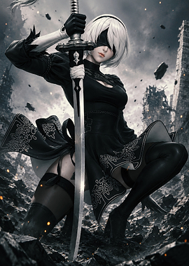 2B with sword