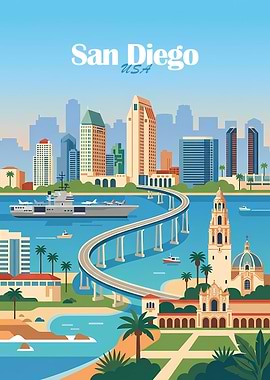 San Diego Cityscape Travel Poster
