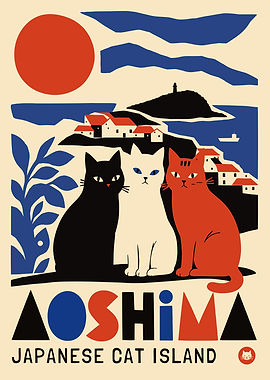 Aoshima Japanese Cat Island Poster