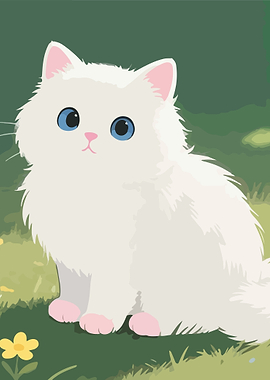 Cute Fluffy White Kitten Illustration