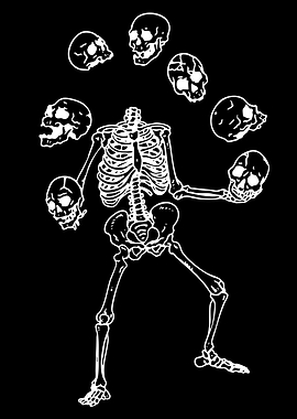 Skeleton Juggling Skulls Illustration