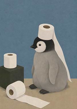 Cute Penguin Wearing Toilet Paper Hat