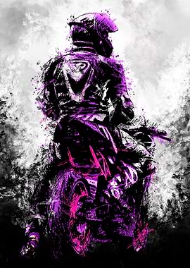 Abstract Purple Motorcycle Rider Art