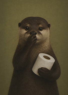 Cute Otter Holding Toilet Paper