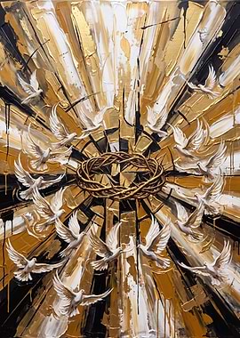Crown of Thorns with Doves Painting