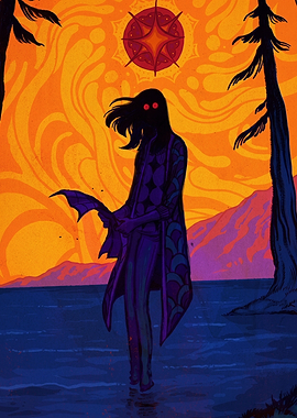 Eerie Silhouette Figure in Surreal Landscape