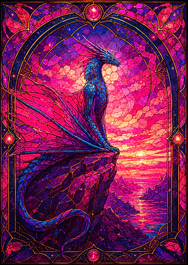 Stained Glass Dragon at Sunset
