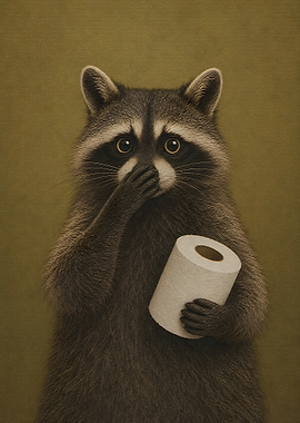 Funny Raccoon Holding Toilet Paper