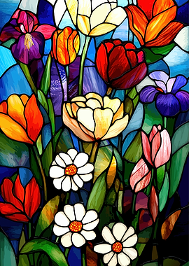 Stained Glass Floral Garden Art