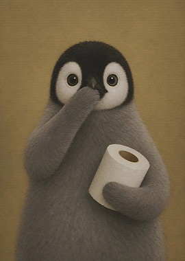 Cute Penguin Holding Toilet Paper