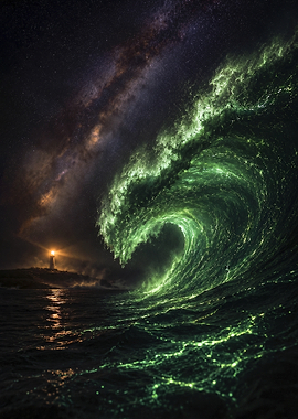 Bioluminescent Wave Under the Milky Way