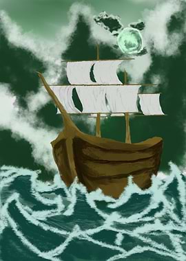 Ghost Ship on Stormy Sea