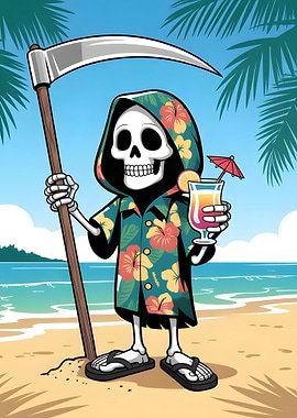 Funny Grim Reaper in Hawaiian shirt - Summerween
