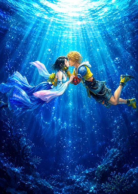 Tidus and Yuna Underwater Kiss