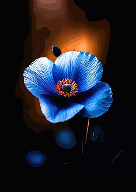 Vibrant Blue Poppy Flower Illustration