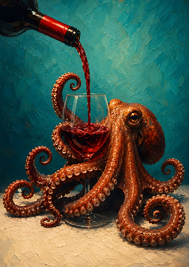 Octopus Pouring Red Wine