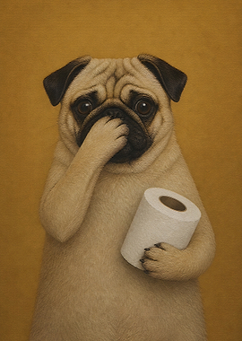 Funny Pug Holding Toilet Paper