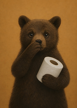 Cute Bear Holding Toilet Paper