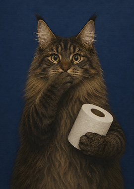Funny Cat Holding Toilet Paper