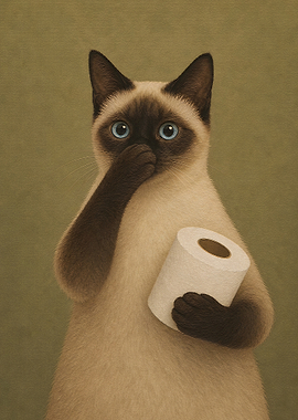 Siamese Cat Holding Toilet Paper
