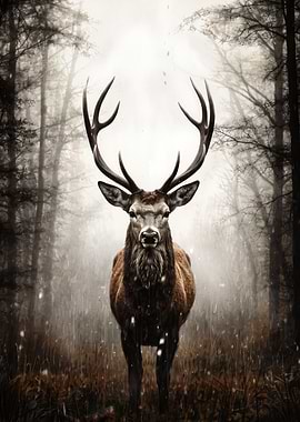Majestic Stag in Misty Forest