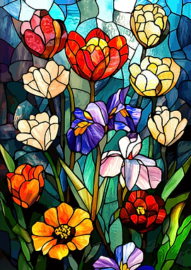 Vibrant Stained Glass Floral Garden