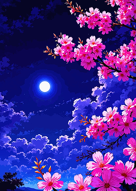 Full Moon Over Cherry Blossoms