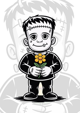 Cute Frankenstein Monster Holding a Flower