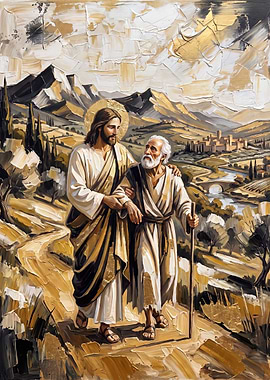 Jesus Walking with an Elderly Man