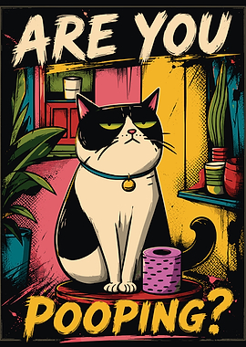 Funny Cat Bathroom Poster
